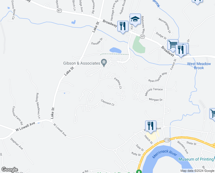 map of restaurants, bars, coffee shops, grocery stores, and more near 37 Perkins Court in Haverhill