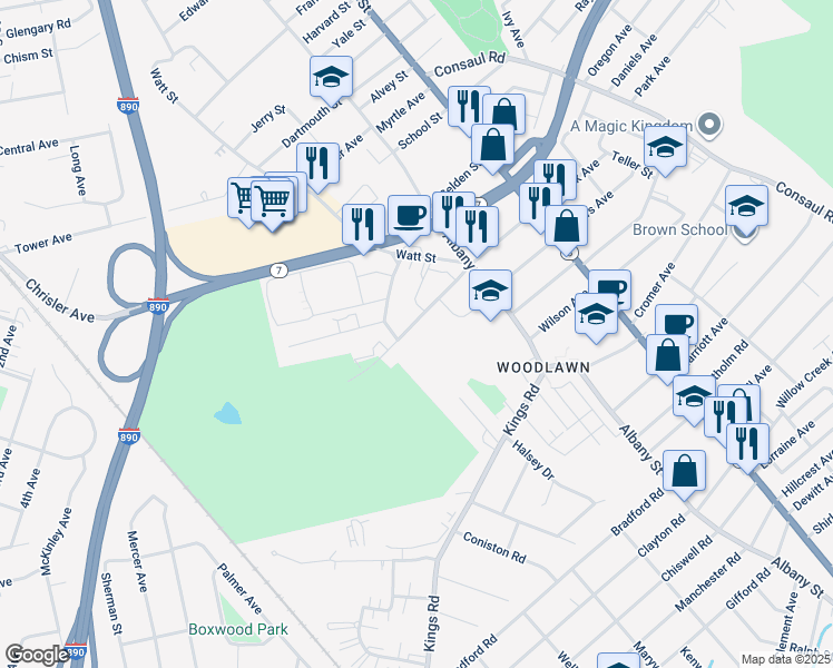 map of restaurants, bars, coffee shops, grocery stores, and more near 215 Jackson Avenue in Schenectady