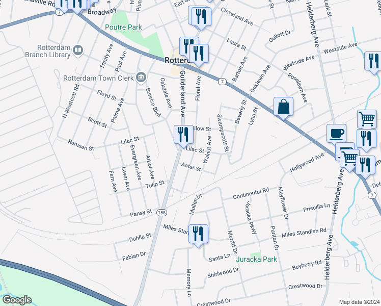 map of restaurants, bars, coffee shops, grocery stores, and more near 2994 New York 158 in Rotterdam