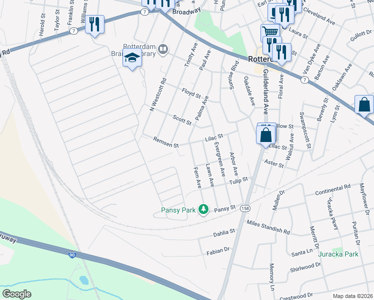 map of restaurants, bars, coffee shops, grocery stores, and more near 199 Remsen Street in Rotterdam