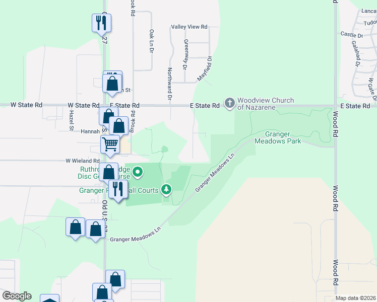 map of restaurants, bars, coffee shops, grocery stores, and more near 16180 Eskes Street in Lansing