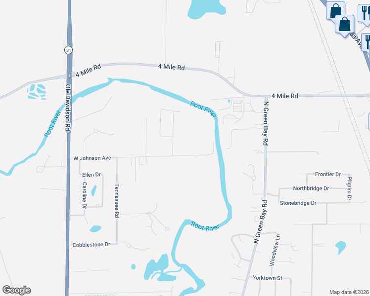 map of restaurants, bars, coffee shops, grocery stores, and more near 4807 Vrana Lane in Racine