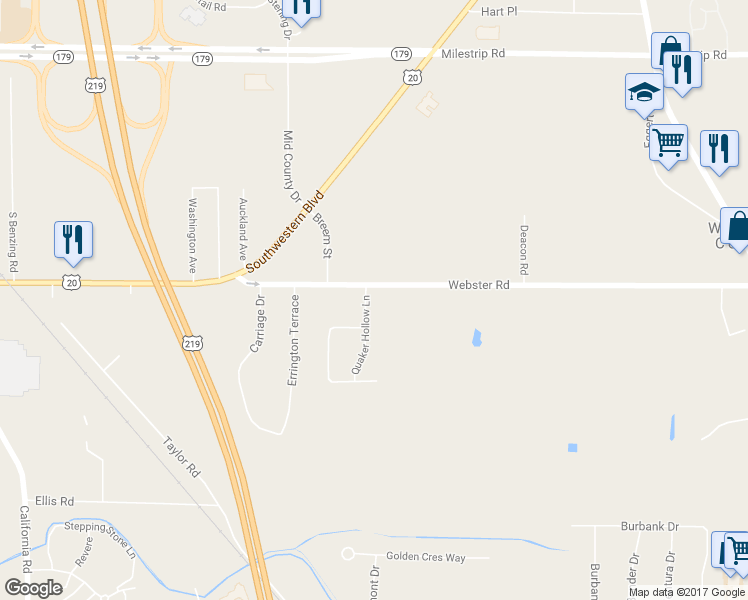 map of restaurants, bars, coffee shops, grocery stores, and more near 6059 Webster Road in Orchard Park