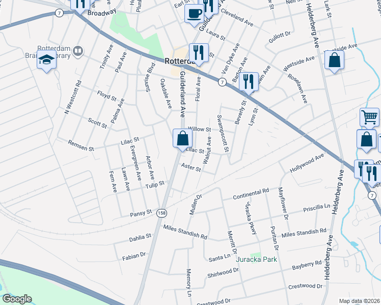 map of restaurants, bars, coffee shops, grocery stores, and more near 2994 New York 158 in Rotterdam