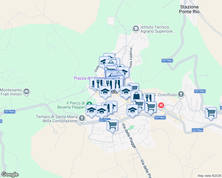 map of restaurants, bars, coffee shops, grocery stores, and more near in Todi