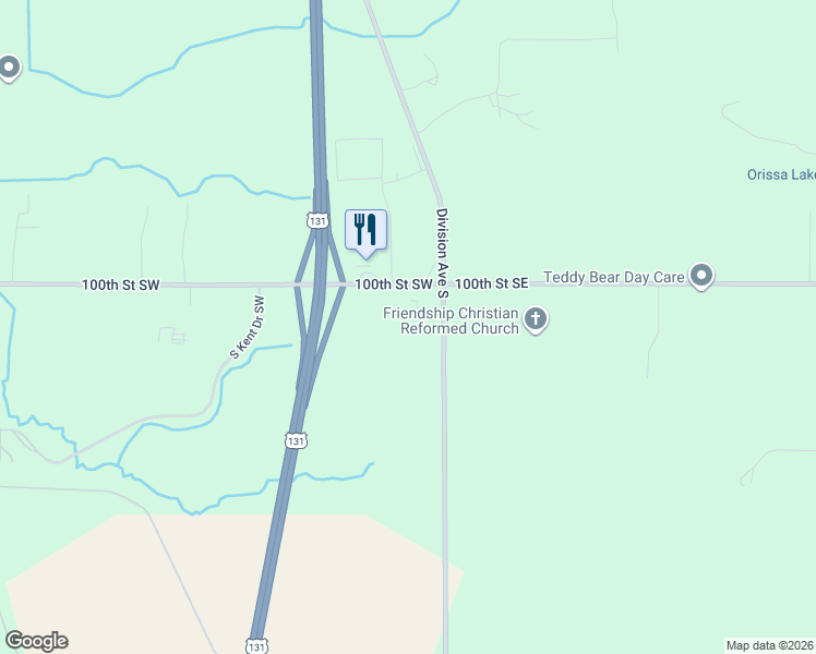 map of restaurants, bars, coffee shops, grocery stores, and more near 60 100th Street Southwest in Byron Center