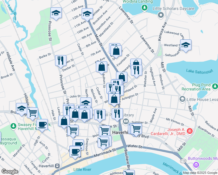 map of restaurants, bars, coffee shops, grocery stores, and more near 94 Portland Street in Haverhill