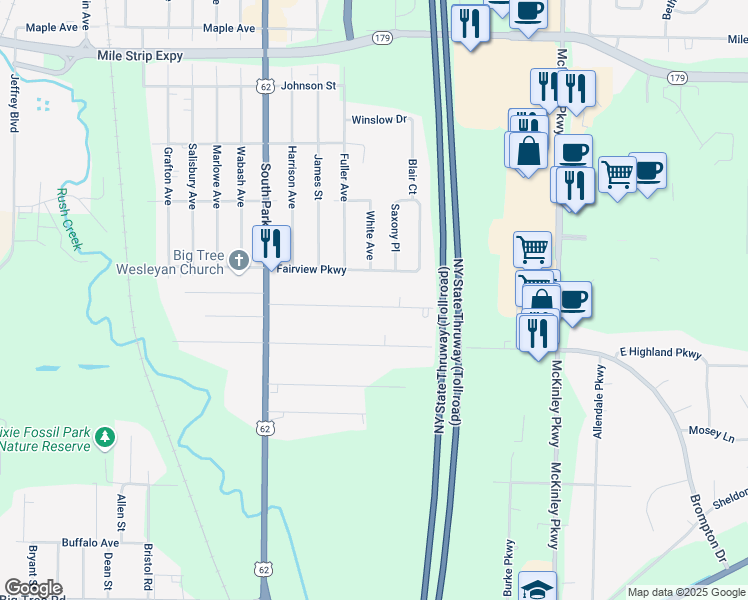 map of restaurants, bars, coffee shops, grocery stores, and more near 4310 Abbott Parkway in Buffalo
