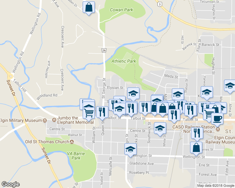 map of restaurants, bars, coffee shops, grocery stores, and more near 49 Pearl Street in St. Thomas