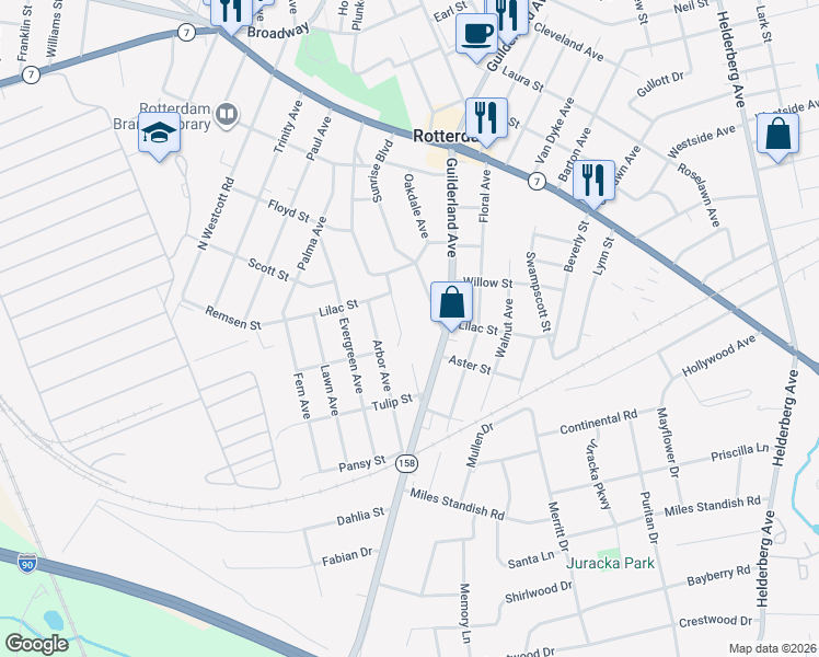 map of restaurants, bars, coffee shops, grocery stores, and more near 1345 Rosewood Avenue in Rotterdam