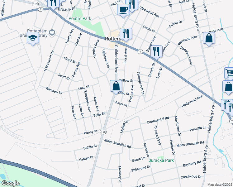 map of restaurants, bars, coffee shops, grocery stores, and more near 2994 New York 158 in Rotterdam