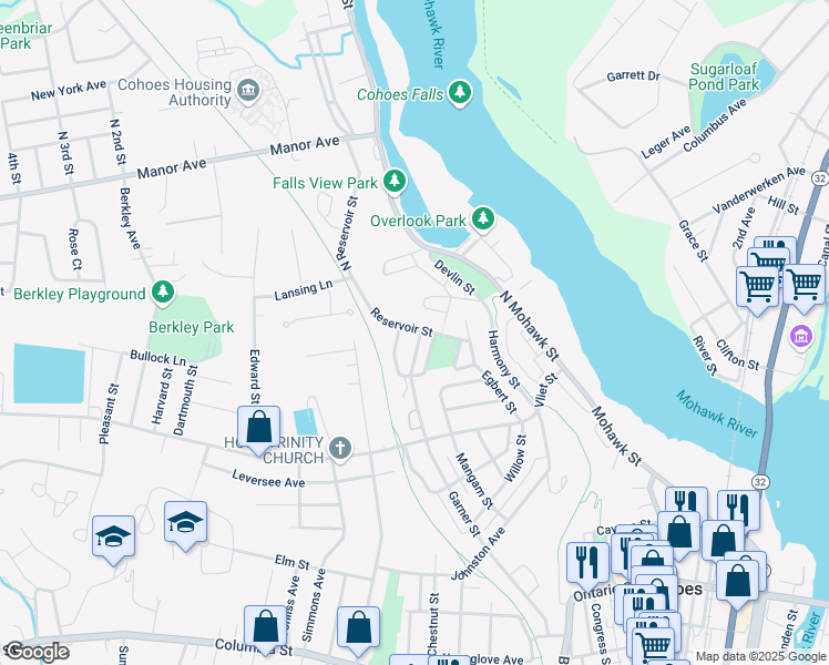 map of restaurants, bars, coffee shops, grocery stores, and more near 2 Division Street in Cohoes