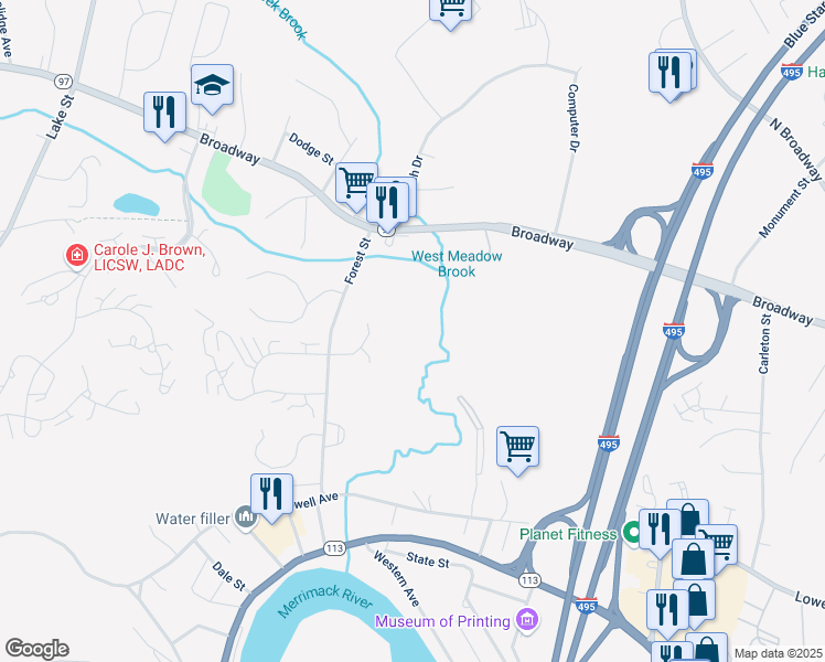 map of restaurants, bars, coffee shops, grocery stores, and more near 15 Innisfree Drive in Haverhill