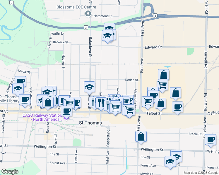 map of restaurants, bars, coffee shops, grocery stores, and more near 2 Ukrainian Street in St. Thomas