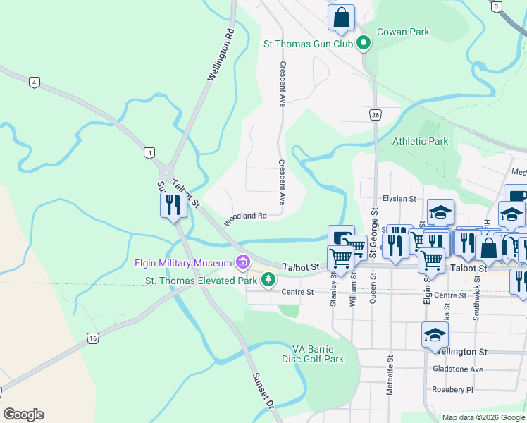 map of restaurants, bars, coffee shops, grocery stores, and more near 5 Woodland Road in St. Thomas