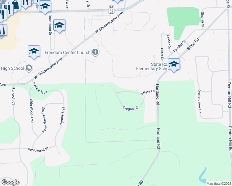 map of restaurants, bars, coffee shops, grocery stores, and more near 9355 Oregon Circle in Fenton