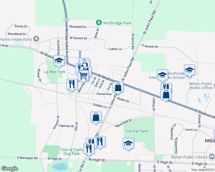 map of restaurants, bars, coffee shops, grocery stores, and more near 27 3rd Street in Milton