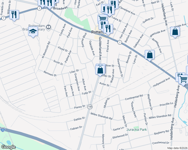 map of restaurants, bars, coffee shops, grocery stores, and more near 1345 Rosewood Avenue in Rotterdam