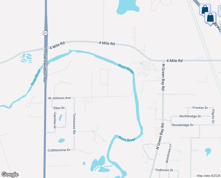 map of restaurants, bars, coffee shops, grocery stores, and more near 4807 Vrana Ln in Racine