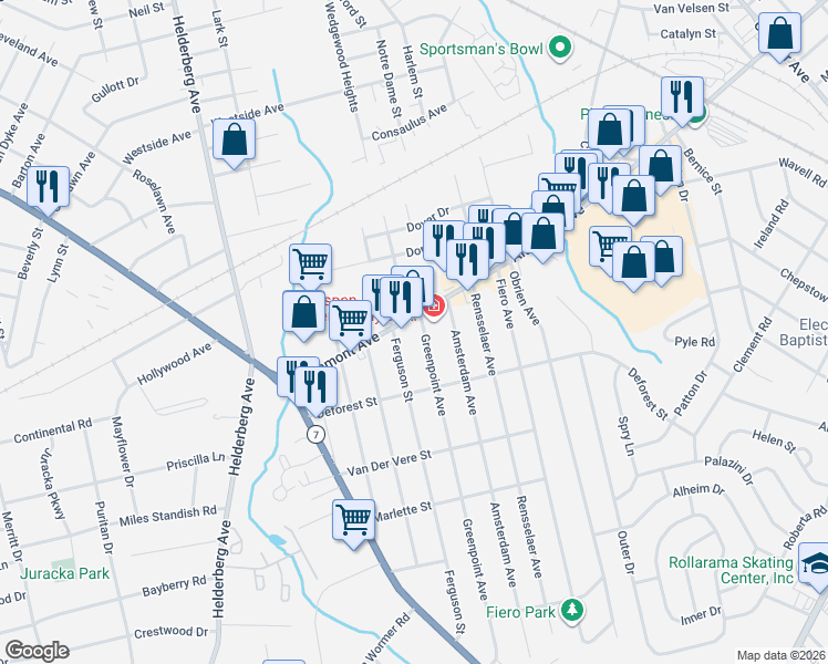map of restaurants, bars, coffee shops, grocery stores, and more near 1719 Greenpoint Avenue in Schenectady