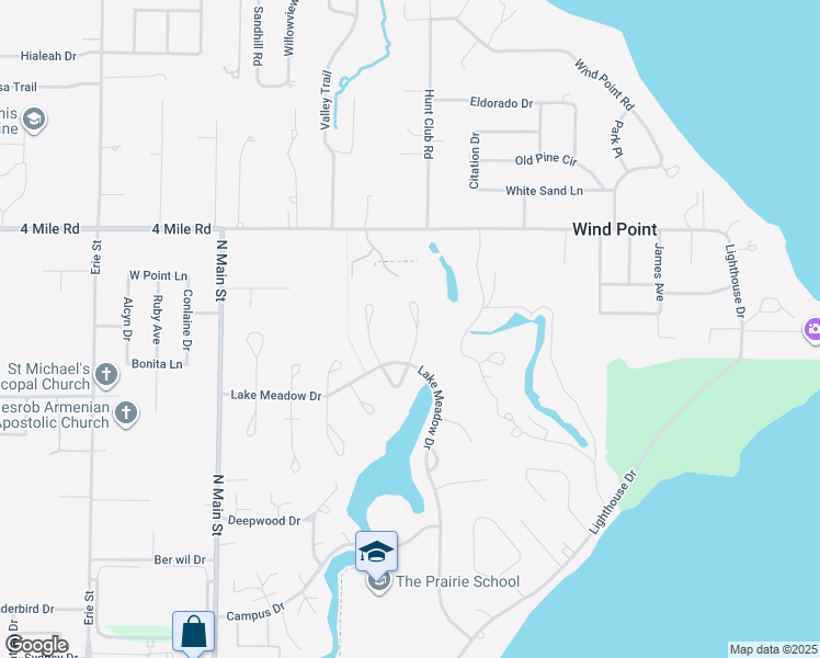 map of restaurants, bars, coffee shops, grocery stores, and more near 6 Cedarwood Court in Wind Point