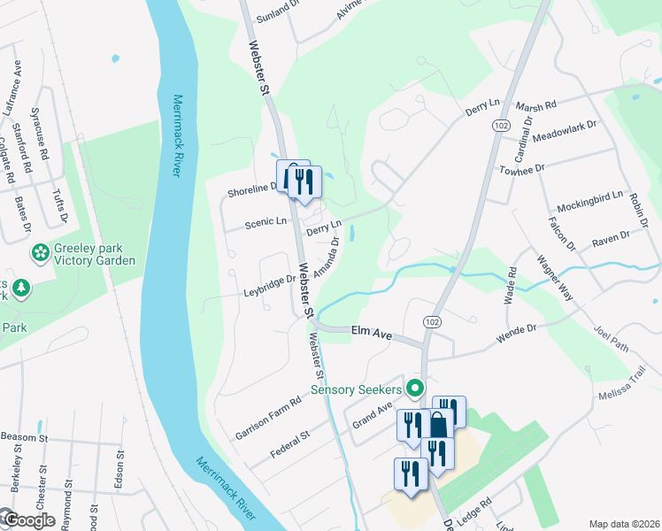 map of restaurants, bars, coffee shops, grocery stores, and more near 9 Amanda Drive in Hudson