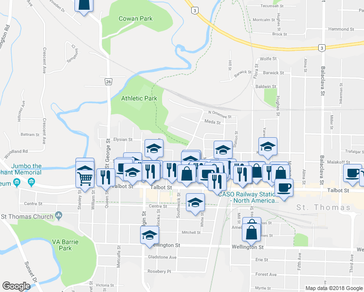 map of restaurants, bars, coffee shops, grocery stores, and more near in St. Thomas