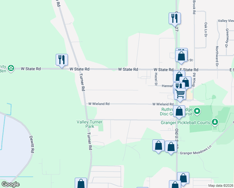 map of restaurants, bars, coffee shops, grocery stores, and more near 1395 Bennett Road in Lansing