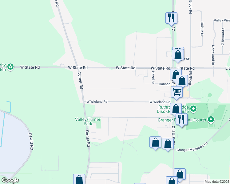 map of restaurants, bars, coffee shops, grocery stores, and more near 1395 Bennett Road in Lansing