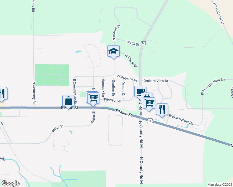 map of restaurants, bars, coffee shops, grocery stores, and more near 51 Gunther Drive in Evansville