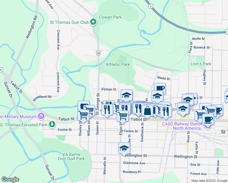 map of restaurants, bars, coffee shops, grocery stores, and more near 49 Pearl Street in St. Thomas