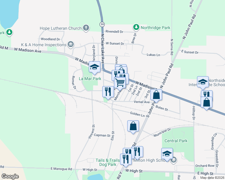 map of restaurants, bars, coffee shops, grocery stores, and more near 202 Merchant Row in Milton