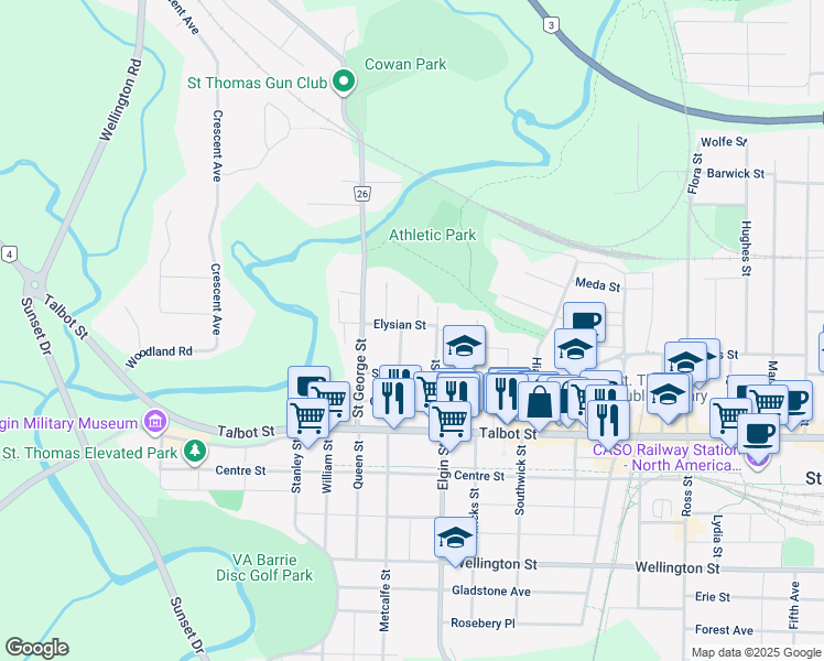 map of restaurants, bars, coffee shops, grocery stores, and more near 46 Elysian Street in St. Thomas