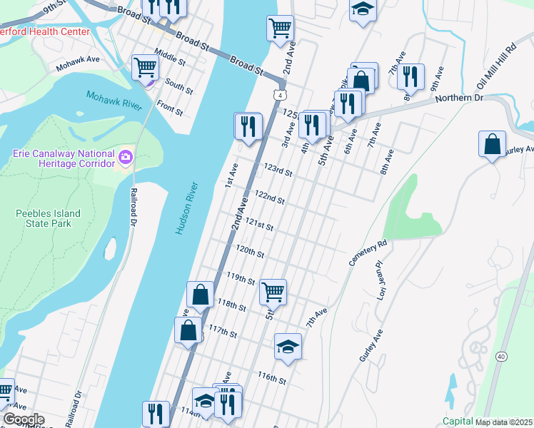 map of restaurants, bars, coffee shops, grocery stores, and more near 760 3rd Avenue in Troy