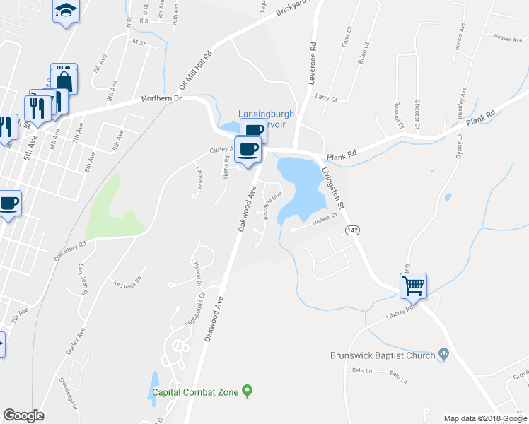 map of restaurants, bars, coffee shops, grocery stores, and more near 2 Bal Harbour Court in Troy