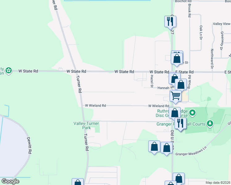 map of restaurants, bars, coffee shops, grocery stores, and more near 1395 Bennett Road in Lansing