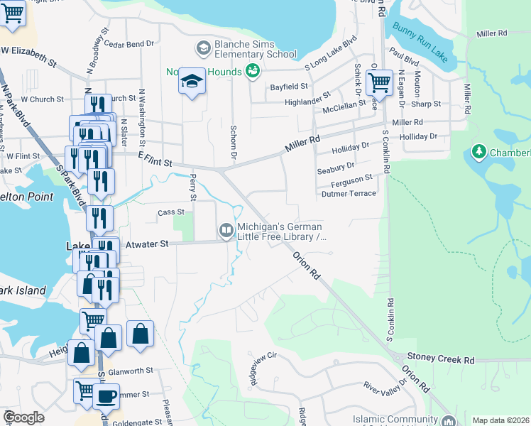 map of restaurants, bars, coffee shops, grocery stores, and more near 769 Orion Road in Orion charter Township