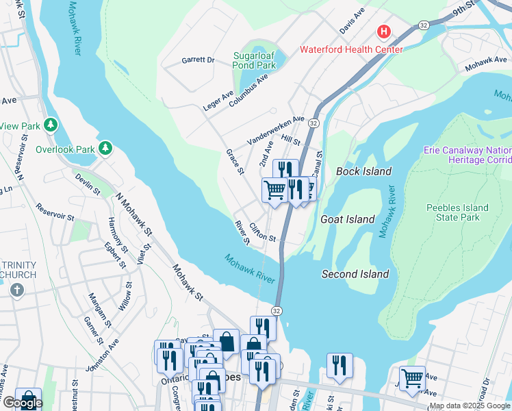 map of restaurants, bars, coffee shops, grocery stores, and more near 37 Clifton Street in Waterford