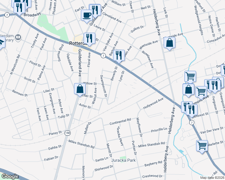 map of restaurants, bars, coffee shops, grocery stores, and more near 1071 Beverly Street in Rotterdam