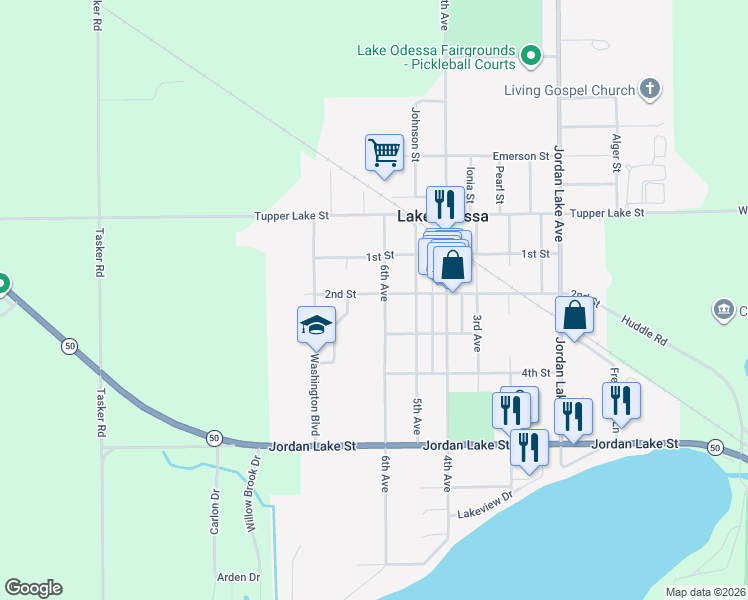 map of restaurants, bars, coffee shops, grocery stores, and more near 935 6th Avenue in Lake Odessa