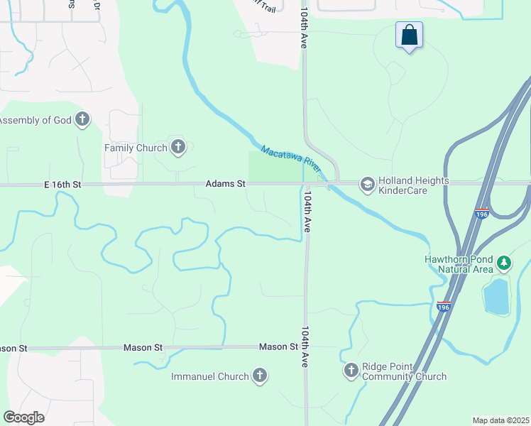 map of restaurants, bars, coffee shops, grocery stores, and more near 10502 Adams Street in Holland