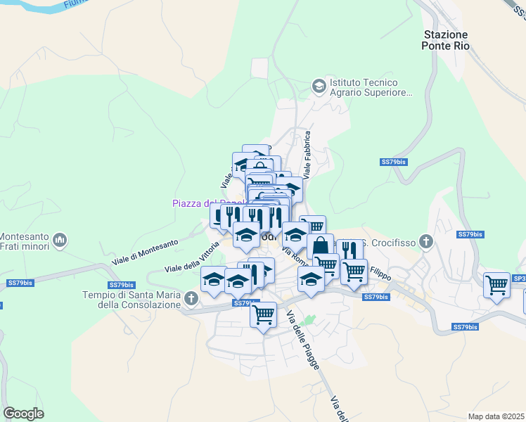 map of restaurants, bars, coffee shops, grocery stores, and more near in Todi