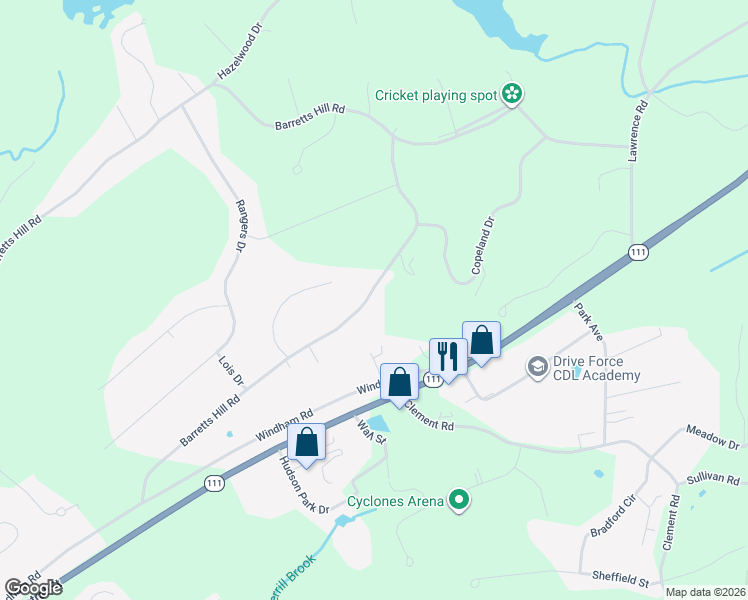 map of restaurants, bars, coffee shops, grocery stores, and more near 115 Barretts Hill Road in Hudson