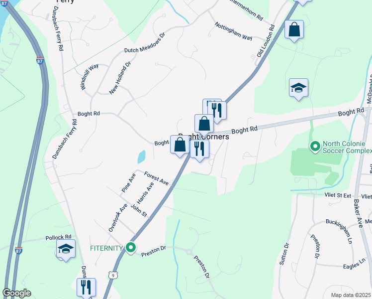 map of restaurants, bars, coffee shops, grocery stores, and more near 613 Boght Road in Cohoes