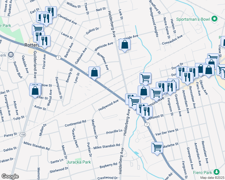 map of restaurants, bars, coffee shops, grocery stores, and more near 2054 Cedarlawn Avenue in Rotterdam