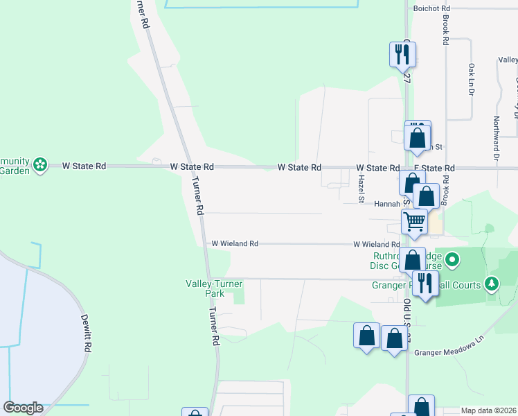 map of restaurants, bars, coffee shops, grocery stores, and more near 1460 Bennett Road in Lansing