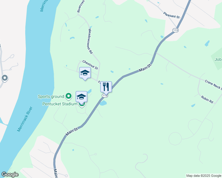 map of restaurants, bars, coffee shops, grocery stores, and more near 24 East Main Street in Haverhill