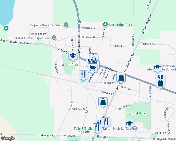 map of restaurants, bars, coffee shops, grocery stores, and more near 17 Front Street in Milton