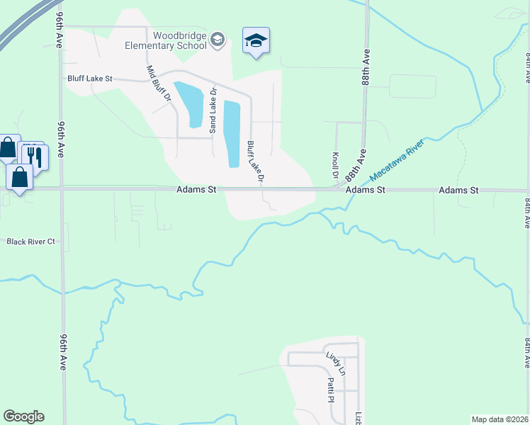 map of restaurants, bars, coffee shops, grocery stores, and more near 9084 Adams Street in Zeeland