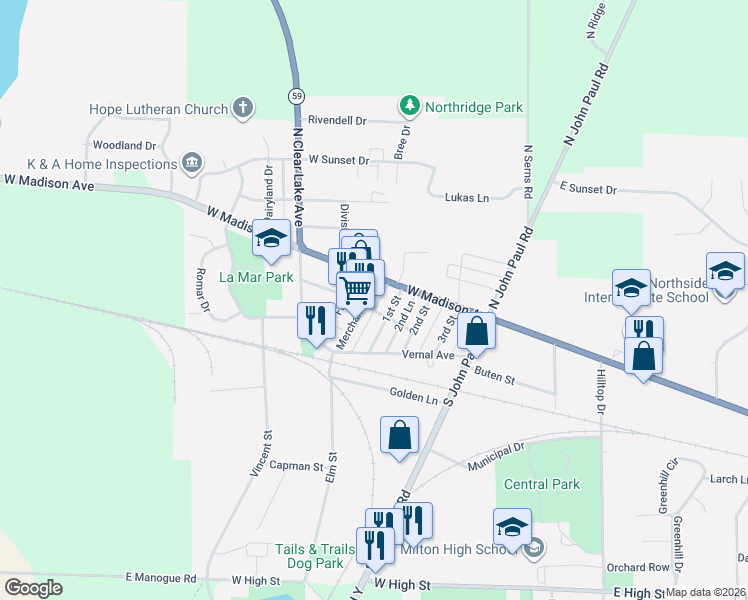 map of restaurants, bars, coffee shops, grocery stores, and more near 12 Merchant Row in Milton
